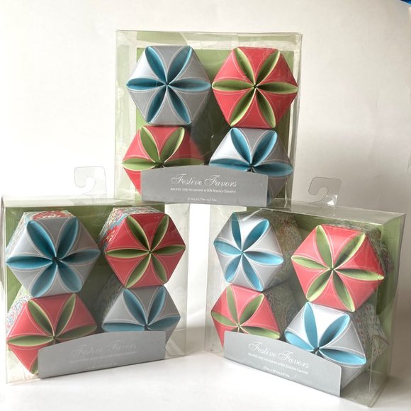 VTG Paisley Hexagonal Pinwheel Top Treat/Candy Boxes w/Name Tag (3 boxes x 4ct ) - Picture 1 of 15